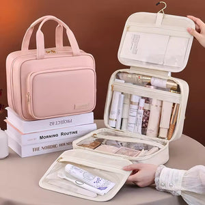 Large Travel Cosmetic Bag with Waterproof Hanging Hook close-up view - BK Choice UAE