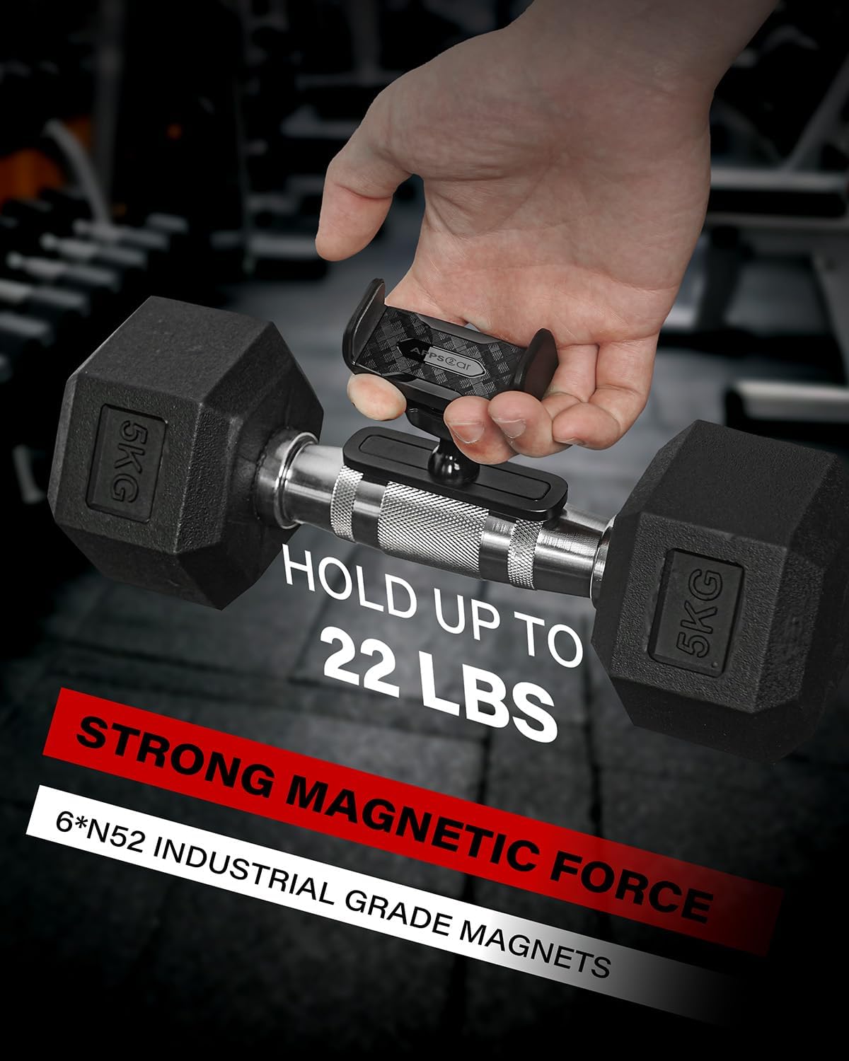 Magnetic Gym Phone Holder – 360° Adjustable Strong Grip Mount for iPhone & Android