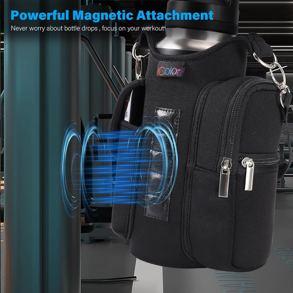 Magnetic Gym Water Bottle Holder Bag – Bottle Carrier with Phone Pocket & Shoulder Strap