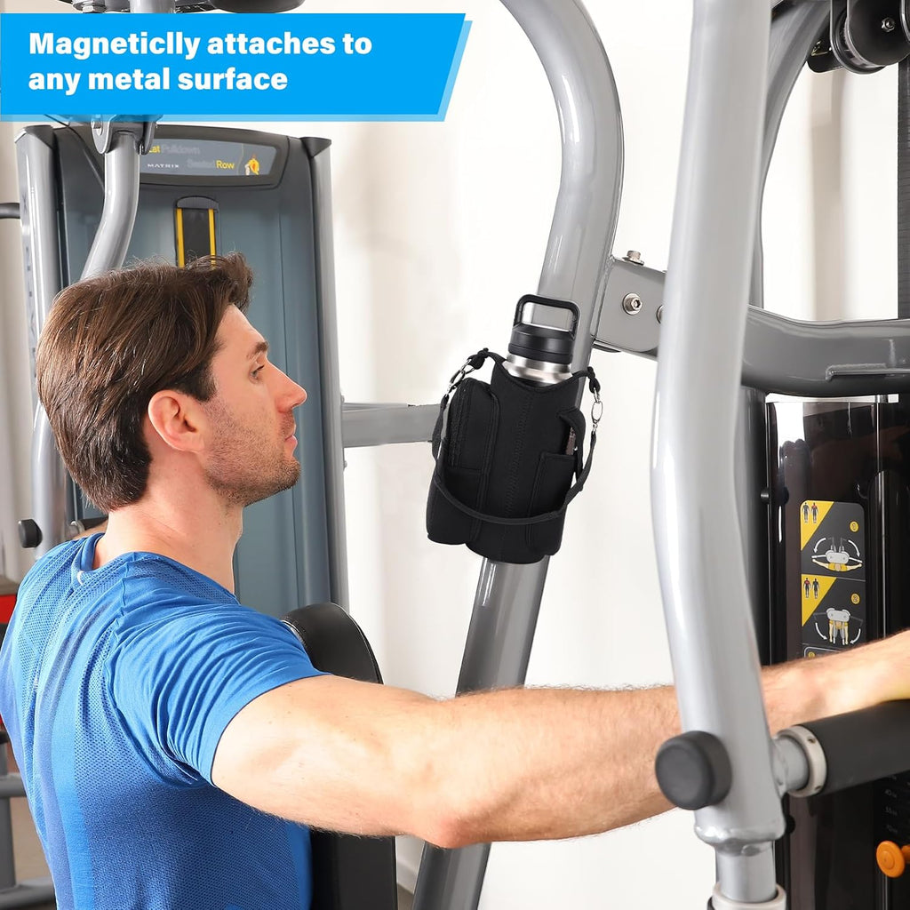Magnetic Gym Water Bottle Holder Bag – Bottle Carrier with Phone Pocket & Shoulder Strap