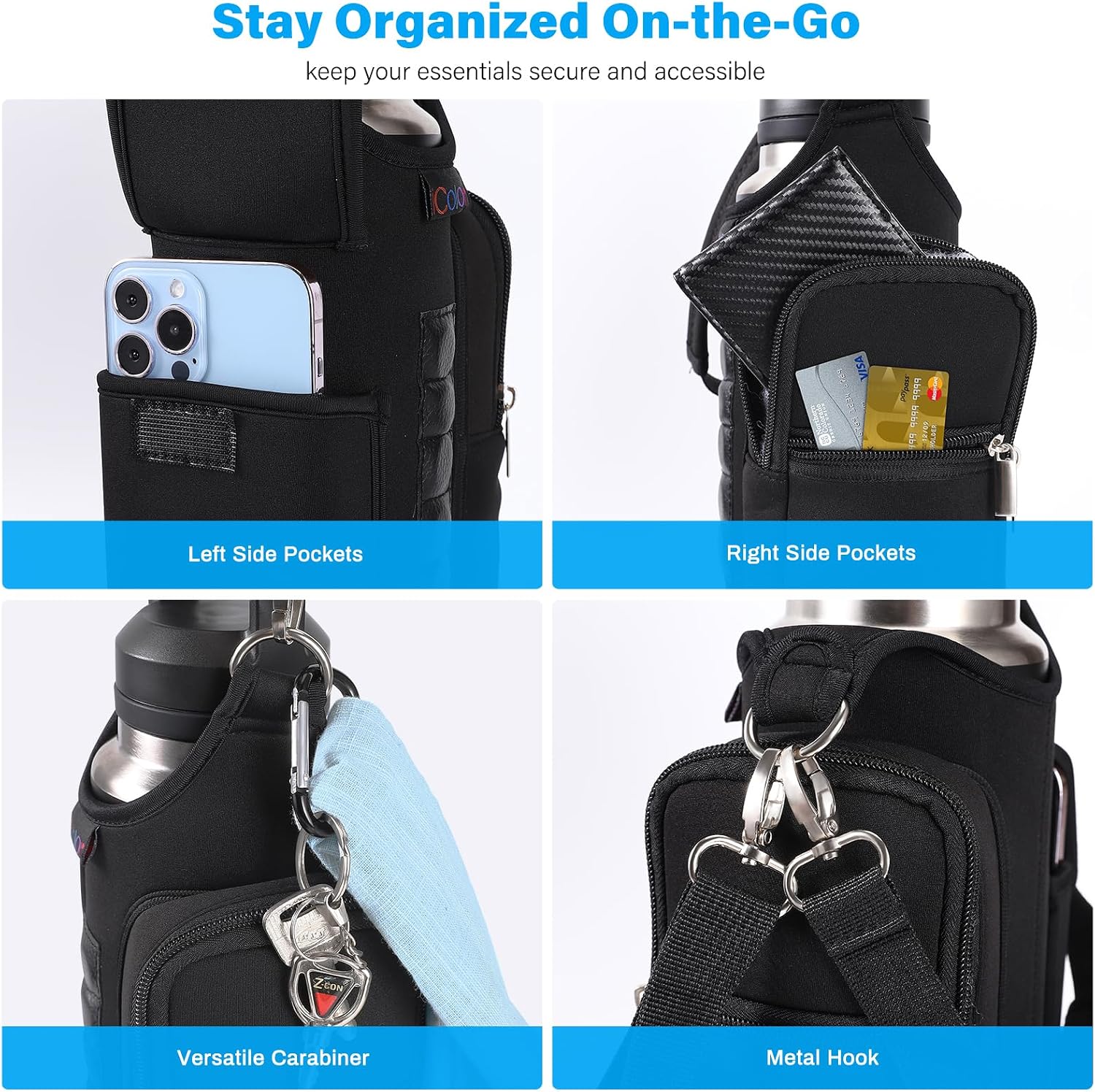Magnetic Gym Water Bottle Holder Bag – Bottle Carrier with Phone Pocket & Shoulder Strap