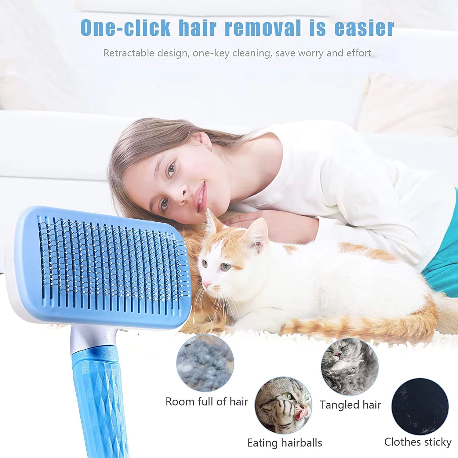 Self-Cleaning Pet Hair Brush for Cats & Dogs