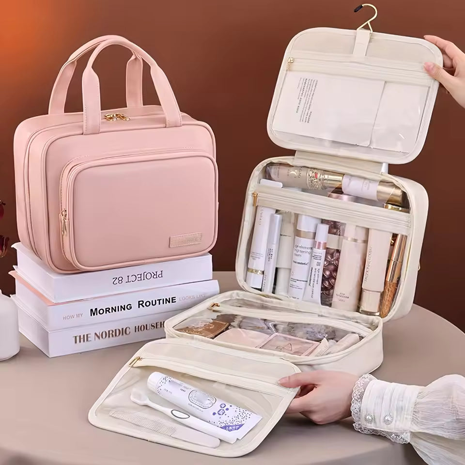 Large Travel Cosmetic Bag with Waterproof Hanging Hook close-up view - BK Choice UAE